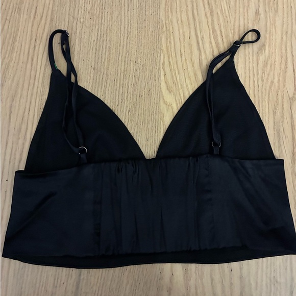 Zara Women's Black Satin Effect V-Neck Crop Top Triangle Bralette S - Picture 5 of 14